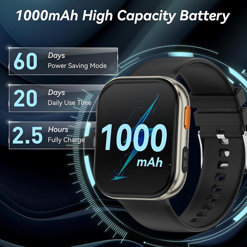New smart watch 1000mAh 2.04 inch HD screen all day health heart rate detection 100+ sports IP68 waterproof Bluetooth call