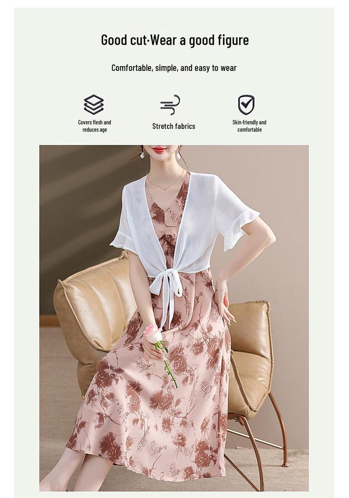Sophisticated Summer Two-Piece Set for Middle-aged Women: Wide-leg Skirt and Top Ensemble