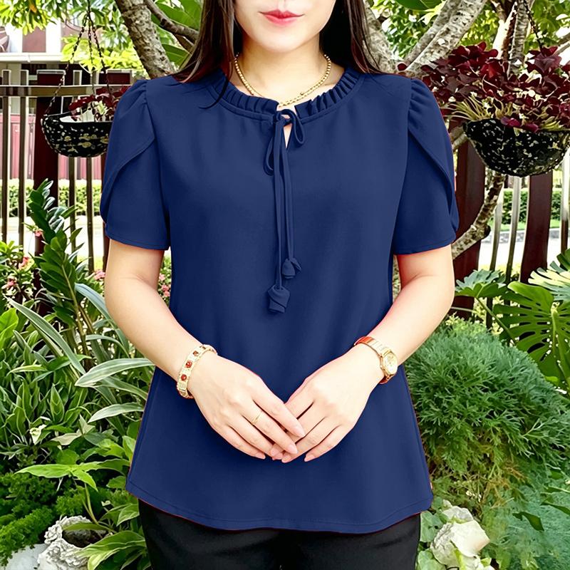 ZANZEA Blusa Casual de Mujer con Cuello Redondo, Color Sólido, Manga Corta Suelta