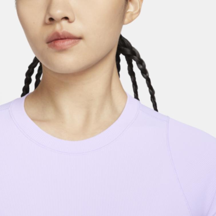 Nike Zenvy Ribbed Quick-Dry Lightweight Cropped Short Sleeve T-Shirt Women Tops Lilac-Purple FN7468-512