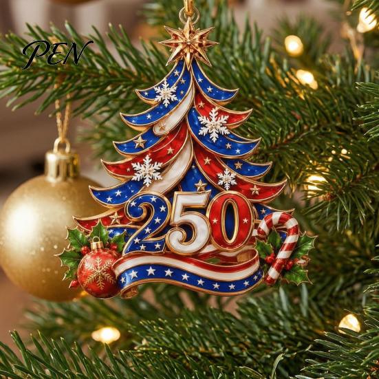 Customized Seasonal Ornaments 250 Anniversary USA Christmas Tree Ornament, 2D Acrylic 1776-2026 250th Holiday Commemorative Gifts Hanging Decoration,