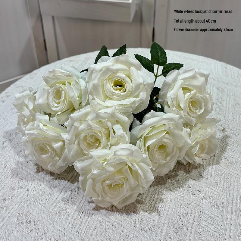 9-Head Diamond Rose Silk Bouquet for Wedding & Home Décor