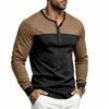Men's Loose Fit Long Sleeve Shirt with Color Block Button Placket Casual Commute Top