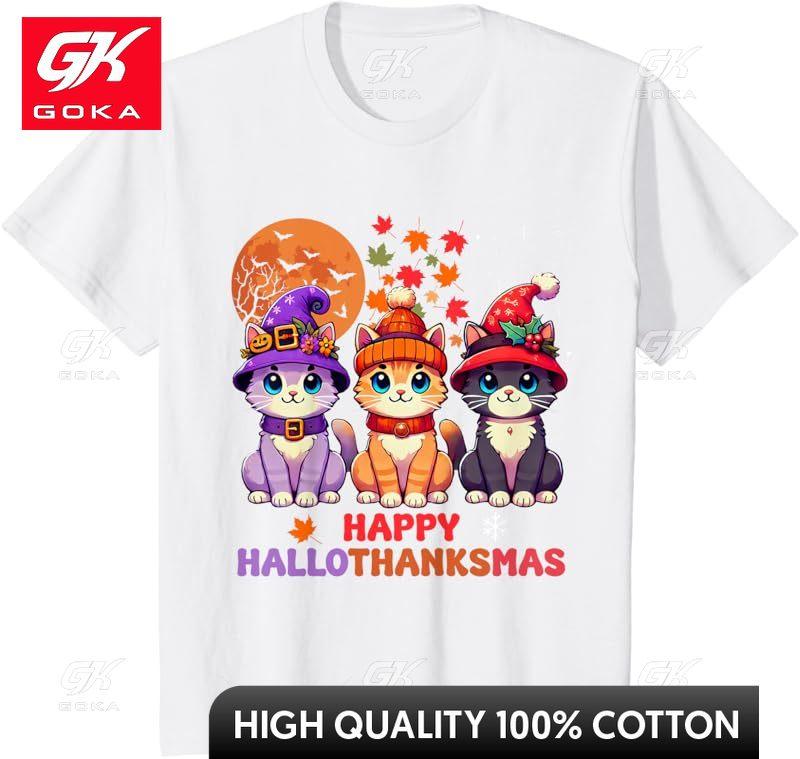 

Halloween Thanksgiving Christmas Happy Hall Three Kittens Tshirt Girls Top Cute Funny Vintage Graphic T Shirts S