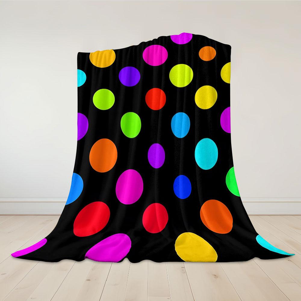 Neon Rainbow Polka Dot Flannel Blanket Warm Soft Halloween Christmas Decorative Couch Warm Cozy All-Season Gift