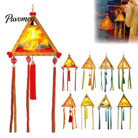 Kindergarten Art Project Supplies Chinese Style DIY Lantern Making Kit, Handmade Triangle Shaped Handheld Educational Craft Set for Kids with