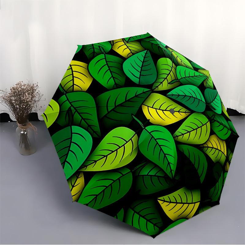 1pc Leaf Pattern Automatic Opening/closing Umbrella with Auto Open/Close, Perfect Gift for Friends, Durable Plastic Handle yy250801236