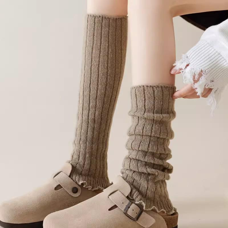 Women's White Knitted Slouch Socks for Spring/Autumn, Mid-High Calf, JK School Style, Perfect with Leather Shoes