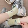 Autumn Korean Women's Cotton Socks - Embroidered Animal Bow & Dotted Yarn Design