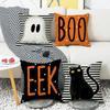 New Halloween Black Cat Striped Linen Pillow Cover Ghost Retro Elements Home Living Room Bedroom Sofa Decoration