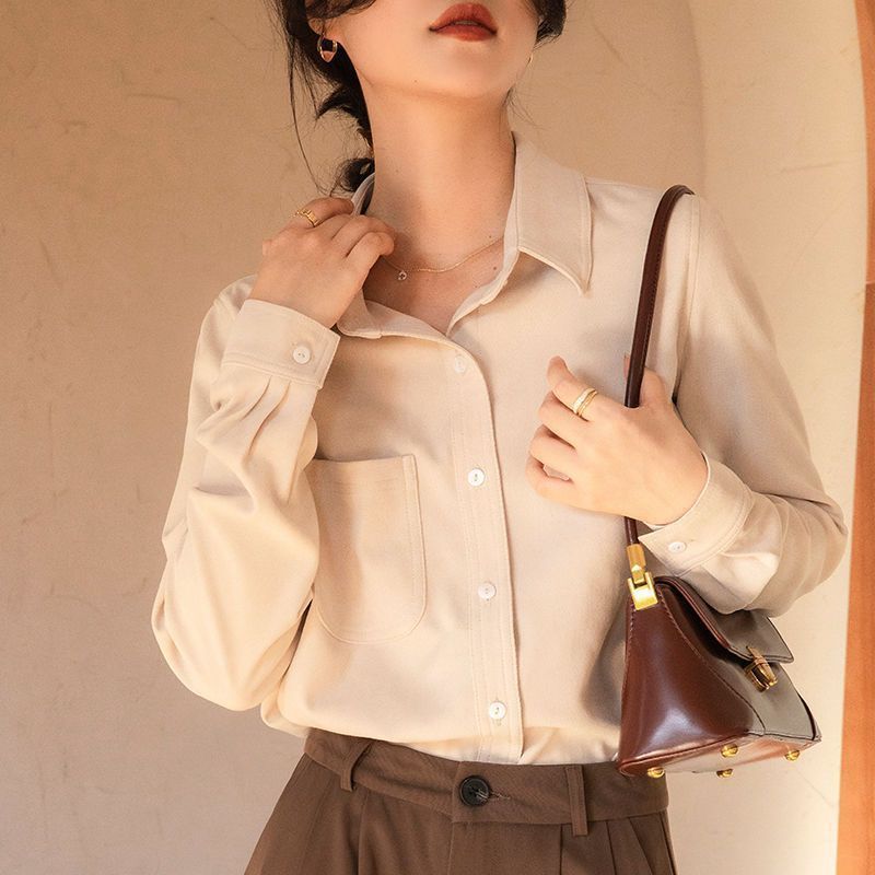 Brushed Shirt Autumn and Winter Thickened Casual Design Bottoming Top Long-sleeved Shirt Commuting Loose Jacket Women's Clothing