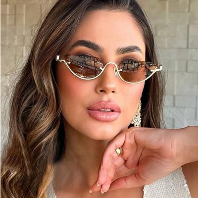 Fashion Brand Cat Eye Women's Sunglasses Vintage Small Half Frame Sunglasses Female Trend Retro Luxury Designer Shades