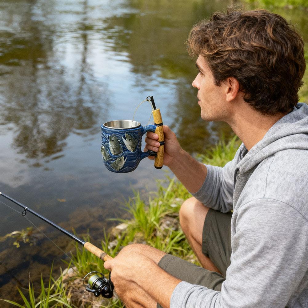 Der Traum des Anglers Keramiktasse 300ML Seltsame Angelrute Seltene Kaffeetassen Angelruten-Griff Hausparty Camping Bier Spezielles Trinken