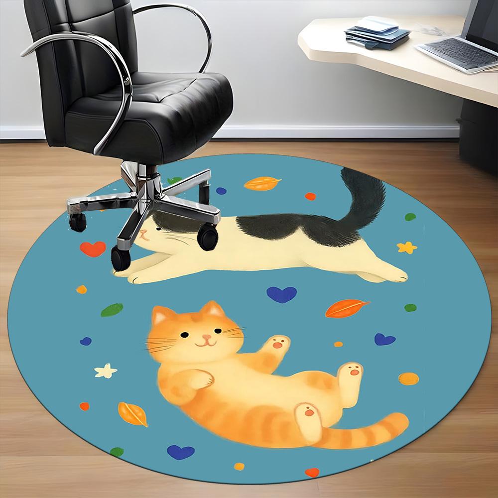 1PC Cats Pets Pattern Office Round Area Rug, Mat Suitable For Office, Under Office Chairs Bedroom Living Room Home Decor, Room Deco