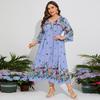 Rochie de damă de primăvară vară, mărime mare, din șifon, cu talie elastică, mâneci evazate, rochii lungi de vacanță