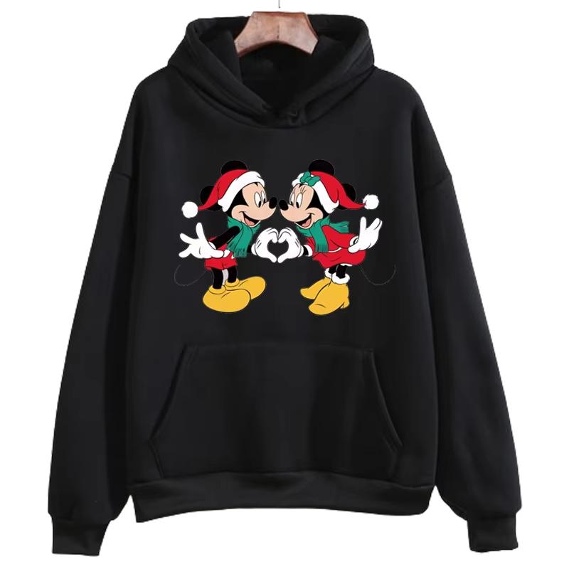 Merry Christmas Minnie Mouse Printed Hoodie Disney Cartoon Costume Harajuku Men Women Casual Crew Neck Pullover Sweatshirt Top