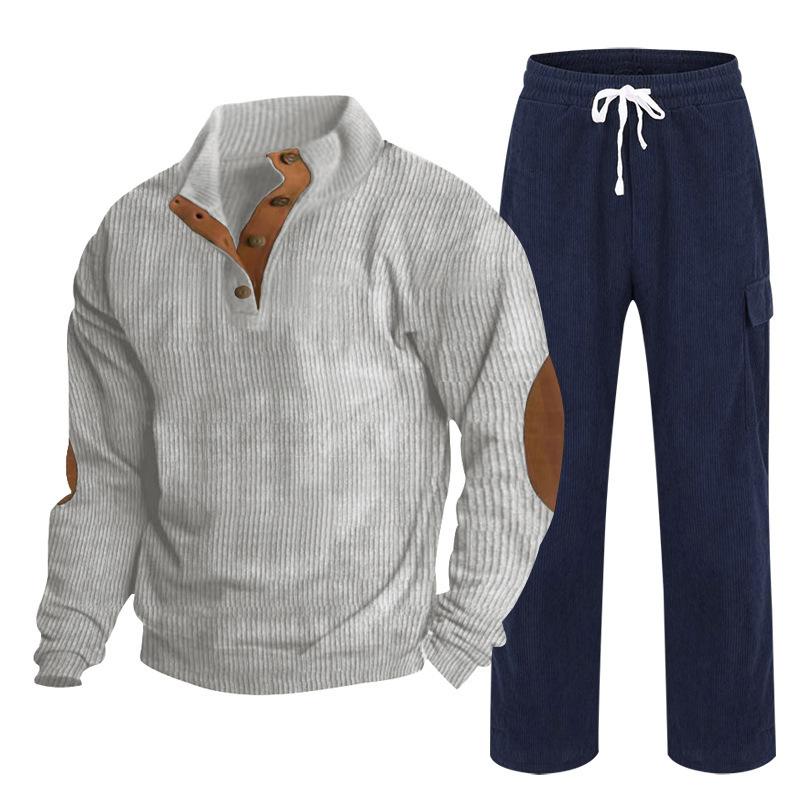Herren Herbst/Winter Neuankömmling Sportbekleidung Zweiteiliges Set Cord Knopfleiste Henley Oberteil und Straight-Leg Hose Lässiges Ensemble