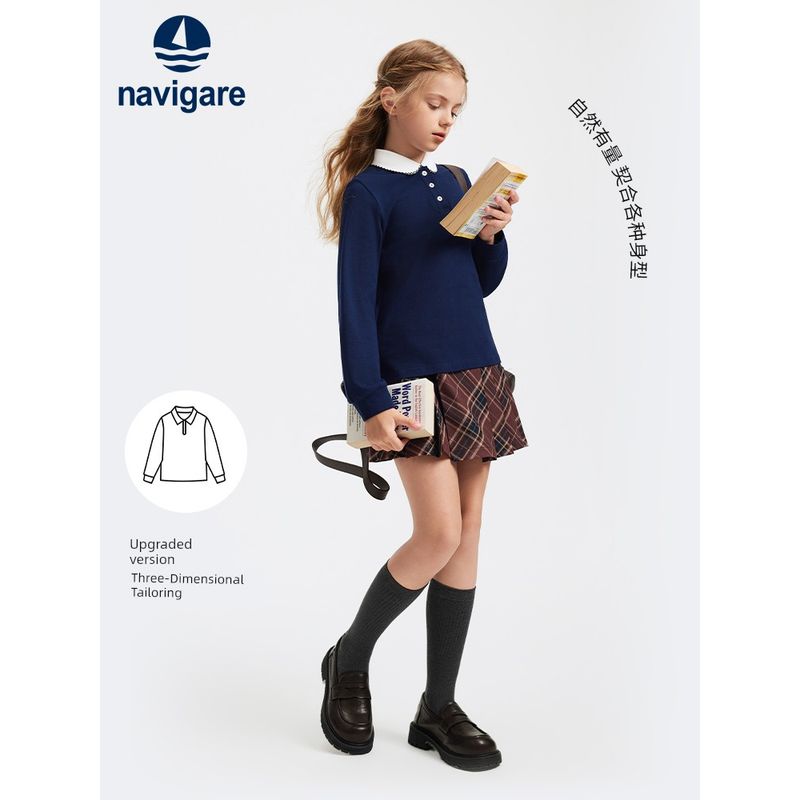 Navigare Italian Sailboat Children's Clothing for Girls, Long-Sleeve Polo Shirt, 2026 Spring and Autumn Children's Lightweight Top