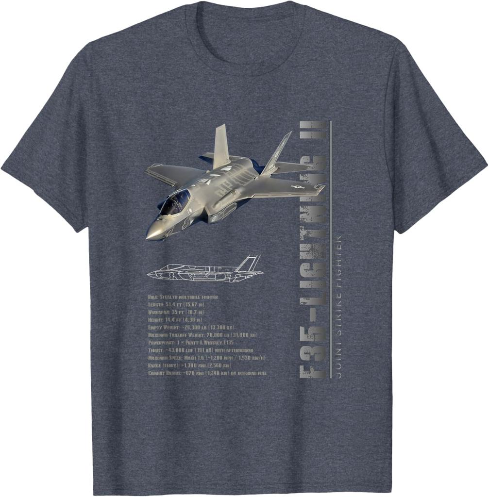 F35 Lighting II  Spécifications Pour Avions TShirt Short Sleeve Casual 100 Cotton Shift