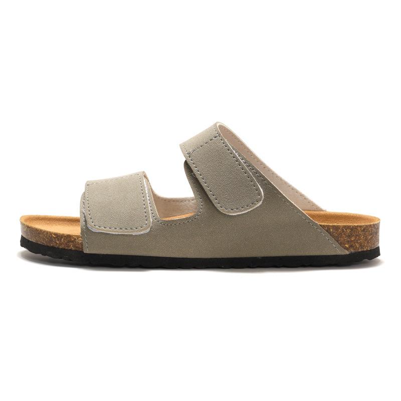 Foot Men's Cork Slippers Tide Student One-Flip Double Belt Men's Beach Shoes Frosted Leather