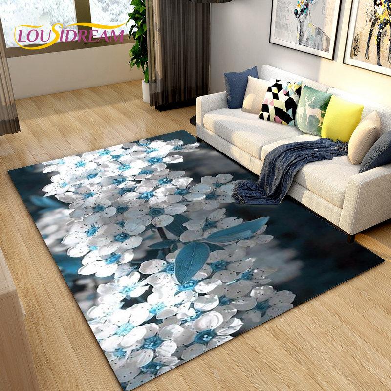 3D Nordic Flower, Daisy Area Rug,Carpet Rug for Living Room Bedroom Sofa Doormat Kitchen Decoration,Kids Play Non-slip Floor Mat