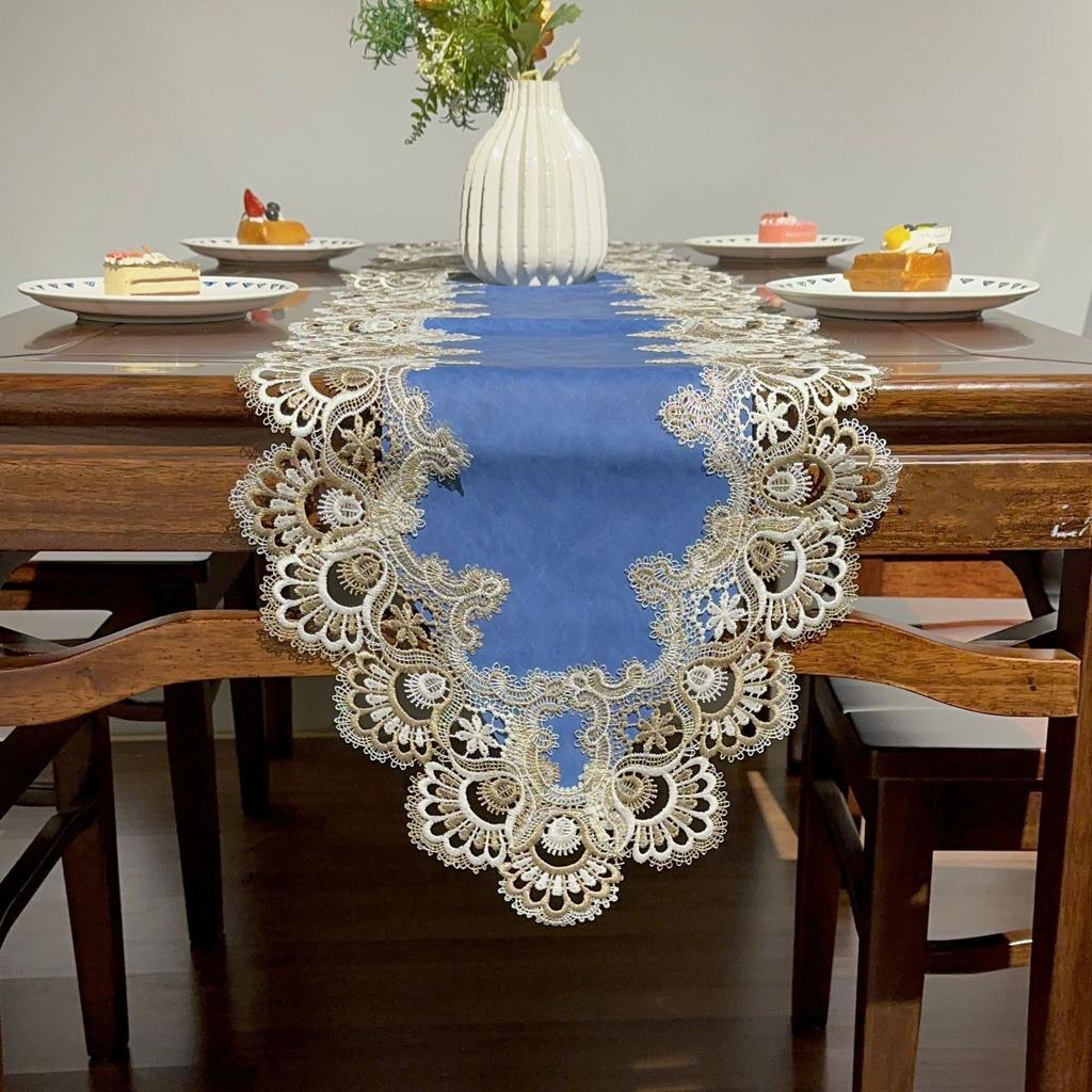 European Lace Table Flag Pu Waterproof And Oil-Proof, Solid Color Light Luxury Long Tablecloth Table Flag