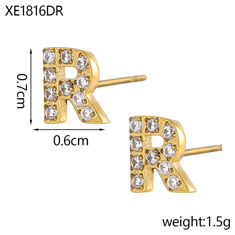 CARLIDANA A-Z Alphabet Initial 26 Letter Stainless Steel Gold Plated Cubic Zircon Paved Fashion Jewelry CZ Stone Stud Earring