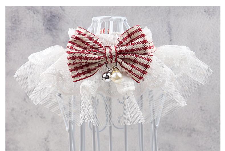 Pet saliva towel bow bell pearl dog decoration small dog supplies bow tie thousand bird grid princess style XS