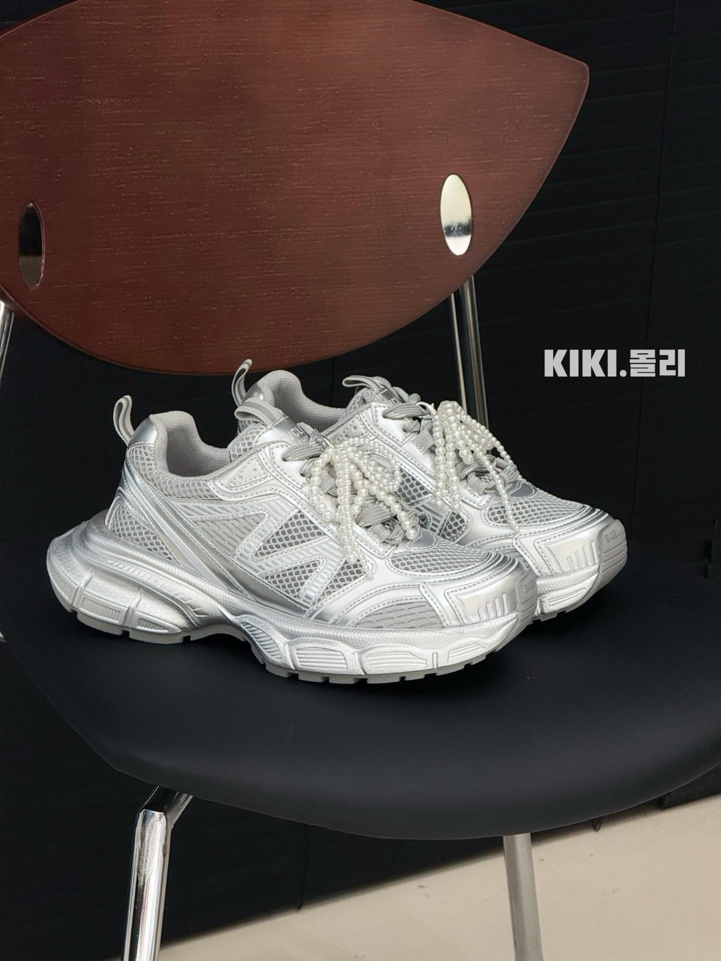 BV leather mesh dad shoes women s summer breathable versatile thick sole heightening sports and leisure shoes tide 35 серебряный 5098₽