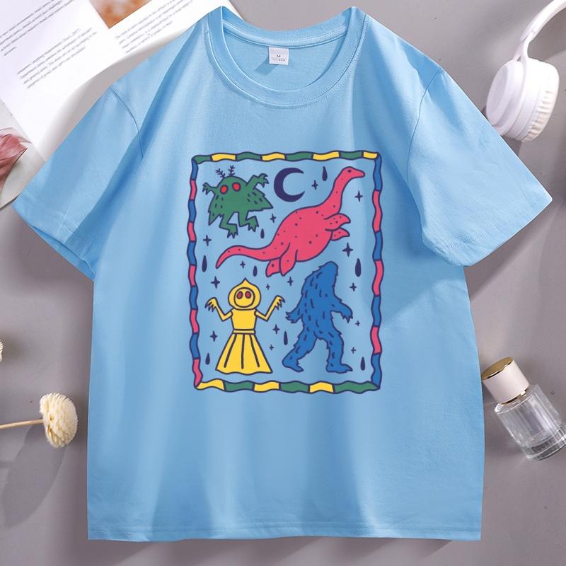 Colorful Cryptids Unisex Tshirt Funny Dinosaur Cotton  Short Sleeve T Shirt High Quality Breathable Basic Tshirt Male Clothing