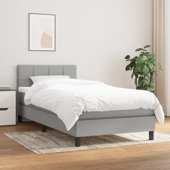 3140025 vidaXL Lit à sommier tapissier avec matelas Gris clair 90x200 cm Tissu
