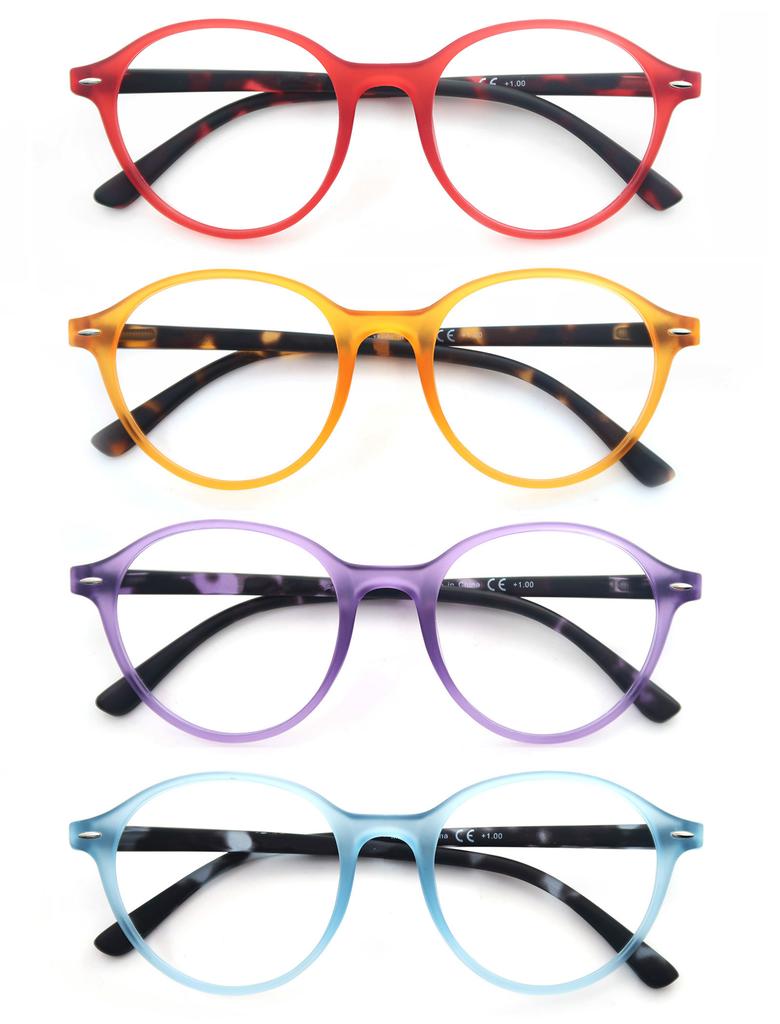 4Pack Reading Glasses For Men Women Round/Square/Cat Eye Spring Hinge Ultra Light Readers Eyeglasses Presbyopia With Diopter