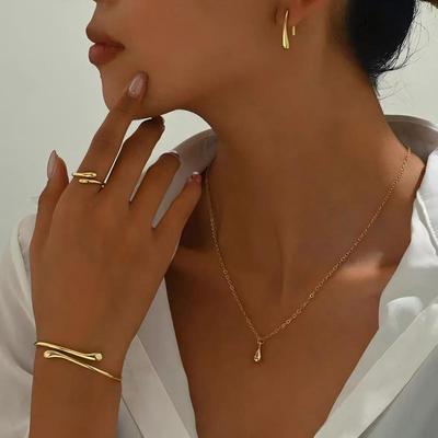 Waterdrop Jewelry Set, 4Pcs Necklace Earrings Bracelet Ring Set for Women Wedding Party Gift