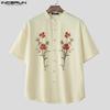INCERUN Summer Men Collarless Short Sleeve Floral Print Casual Loose Shirts