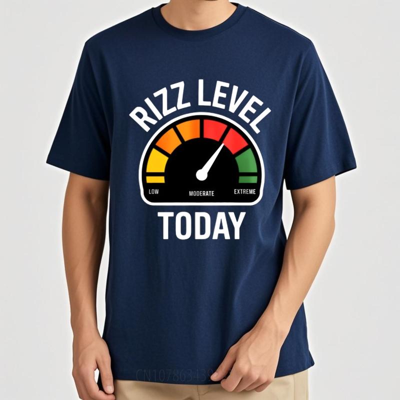 Mens Unisex Comfort Tshirt Plus Size Summer For Her T Shirt Rizz Level Gauge Today Short Sleeve Travel O Neck Tee Shirt