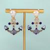 Ocean Blue Rhinestone Anchor Earrings Bridal Drop Earrings Versatile Personalized Jewelry For Women