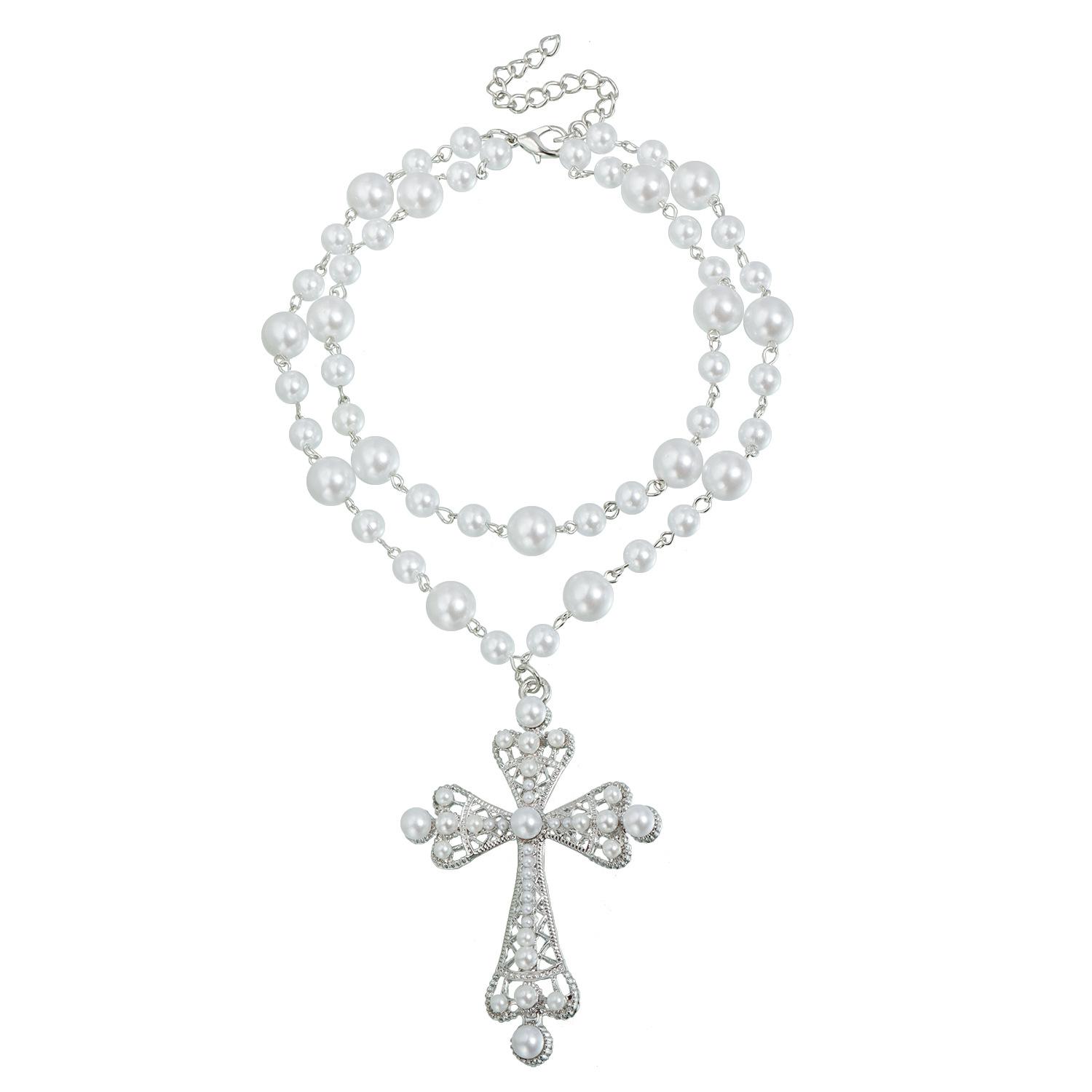Dark Less Inlaid Pearl Necklace ins Spice Girl Exaggerated Wind Cross Necklace