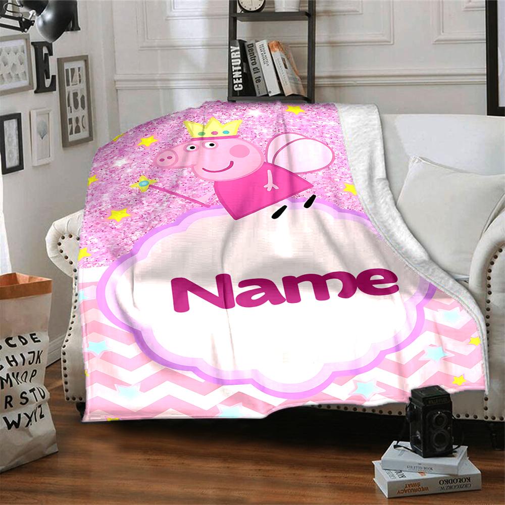 Custom Name Peppa Pig Family Adventure Party Blanket For Couch Bed Plush Cozy Fuzzy Blanket Super Soft Warm Blankets For Fall And Winter 0916108