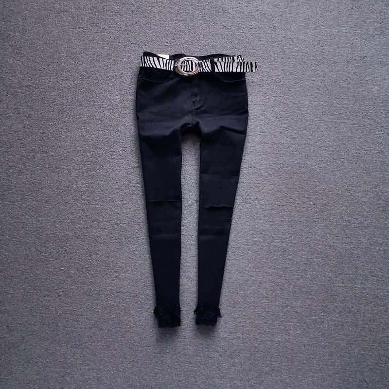 

Ripped Edge Irregular Slim-Fit Pencil Jeans Black XS((35.00 kg-42.50 kg)