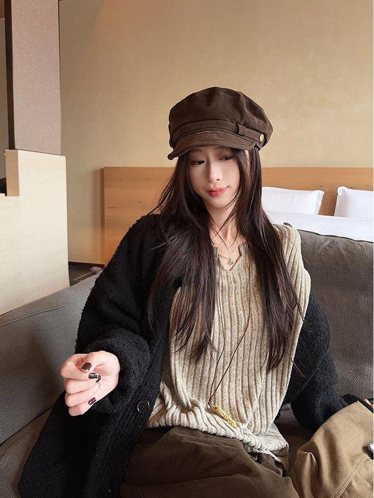 Solid Color Textured Long-Sleeve Women's Base Layer Shirt - Korean Style, Loose Fit for Spring/Autumn