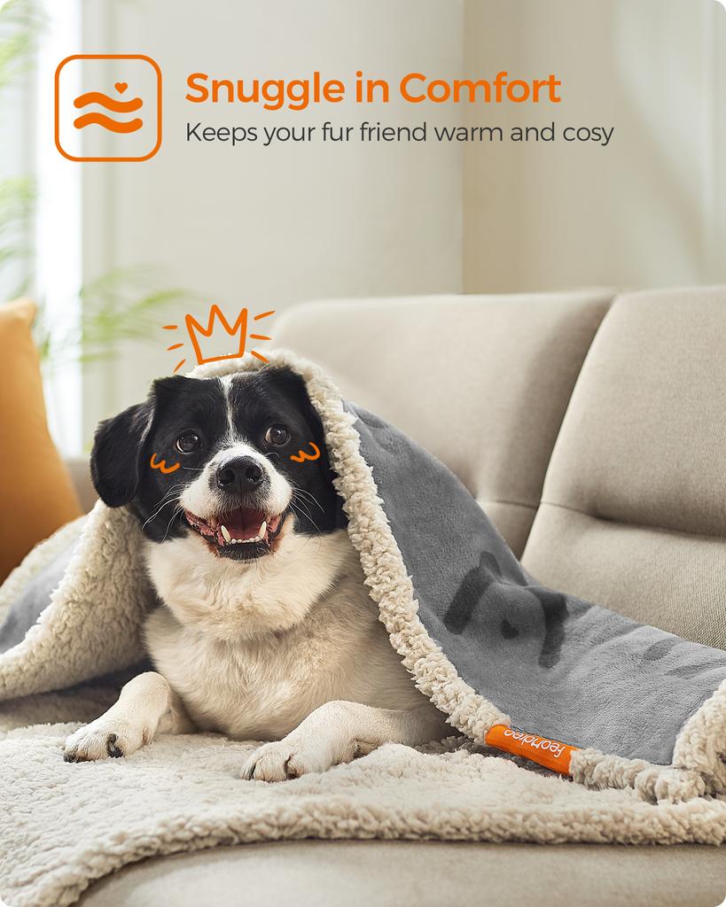Feandrea Waterproof Dog Blanket, Sherpa Fleece Pet Blanket for Small and Medium Dogs, Cats, 127 x 101 cm, L, Machine Washable