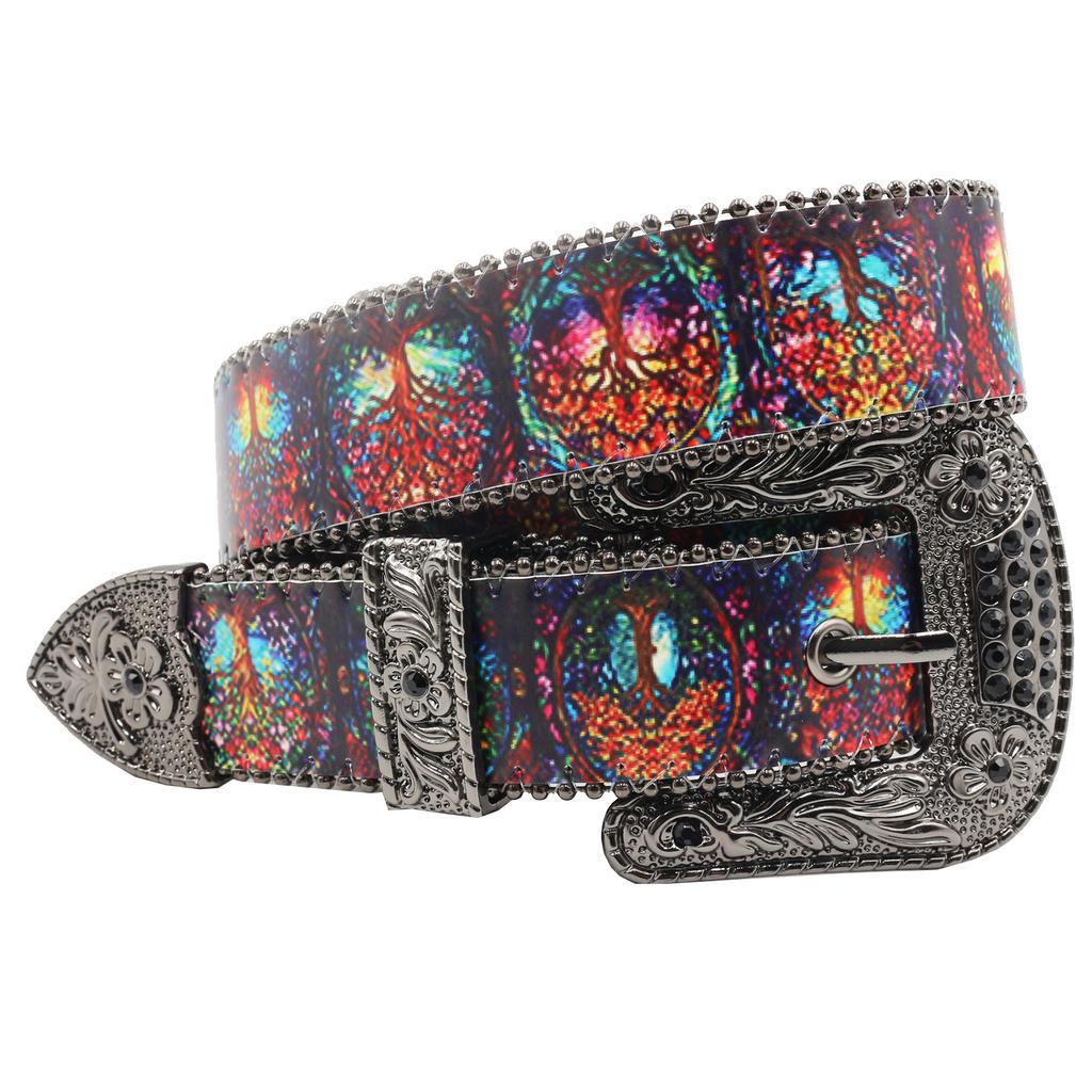 European And American Gothic Rhinestone Printing Belt, Hip Hop Punk Style Pu Leather Belt