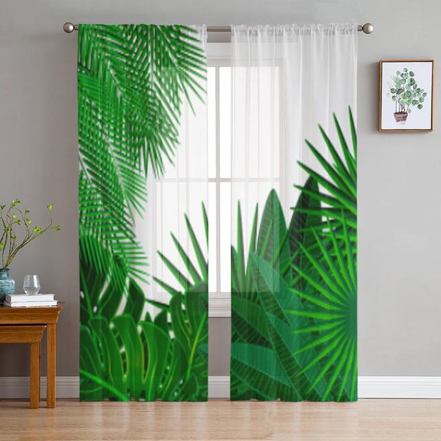 Watercolor Of Tropical Leaves Chiffon Sheer Curtains For Living Room Bedroom Decoration Window Tulle Curtains Drapes
