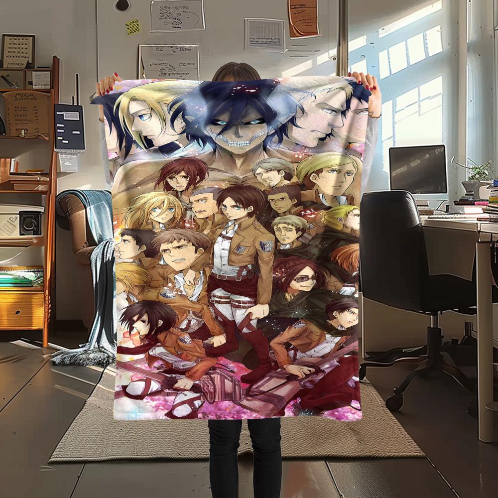 1PC Attack on Titan Print Flannel Blanket, High quality All Seasons, Home Decor, Warmth and Comfort, Perfect for Christmas Gifts