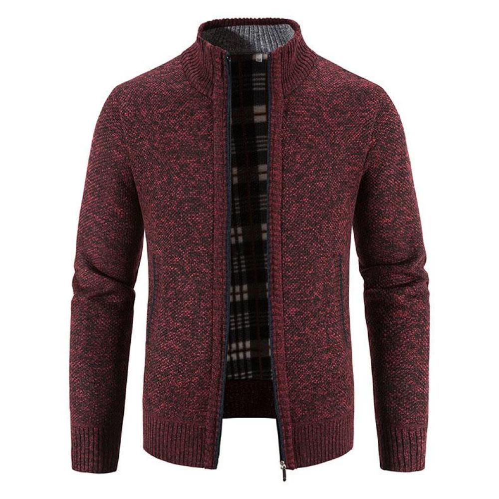 Jeseň a zima pánske plus zamatový hrubý stojačik sveter sveter teplý sveter kabát na zips cardigan pánsky trend