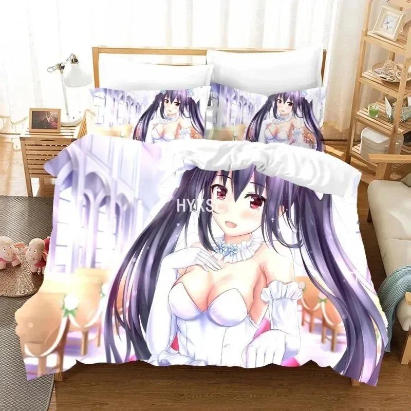 Date A Live Bedding Set Quilt Cover Pillowcases For Adult Boys Single Double Full Queen King Girl Boys Duvet Cover Home Textile