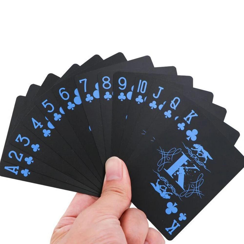 Nowe Wodoodporne Plastikowe Karty do Gry - Czarno-Niebieski Wzór Wilka Zestaw Pokerowy Do Texas Hold'Em, Gier Planszowych i Imprez