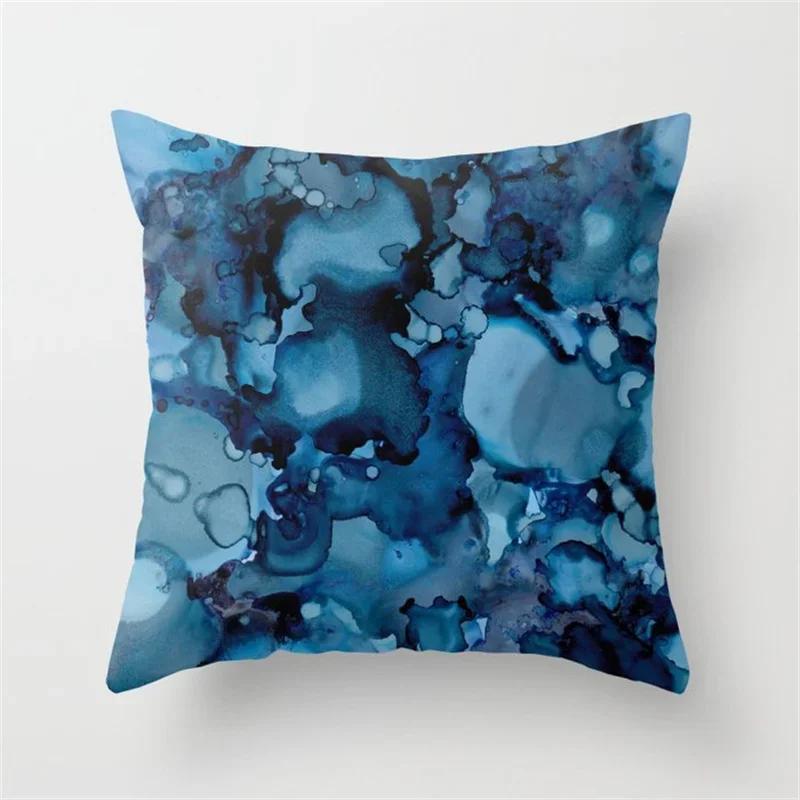 45x45cm Blue Ink Flower Pillowcase Sofa Living Room Home Decoration Abstract Geometric Polyester Cushion Cover Bedroom Decor