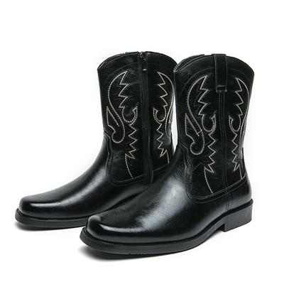 Mode Hiver Printemps Classique Coupe Haute Brodé Rétro Bottes de Cowboy Western Homme Bottes Mi-Mollet Bottes d'Extérieur en Cuir Grande Taille 38-45