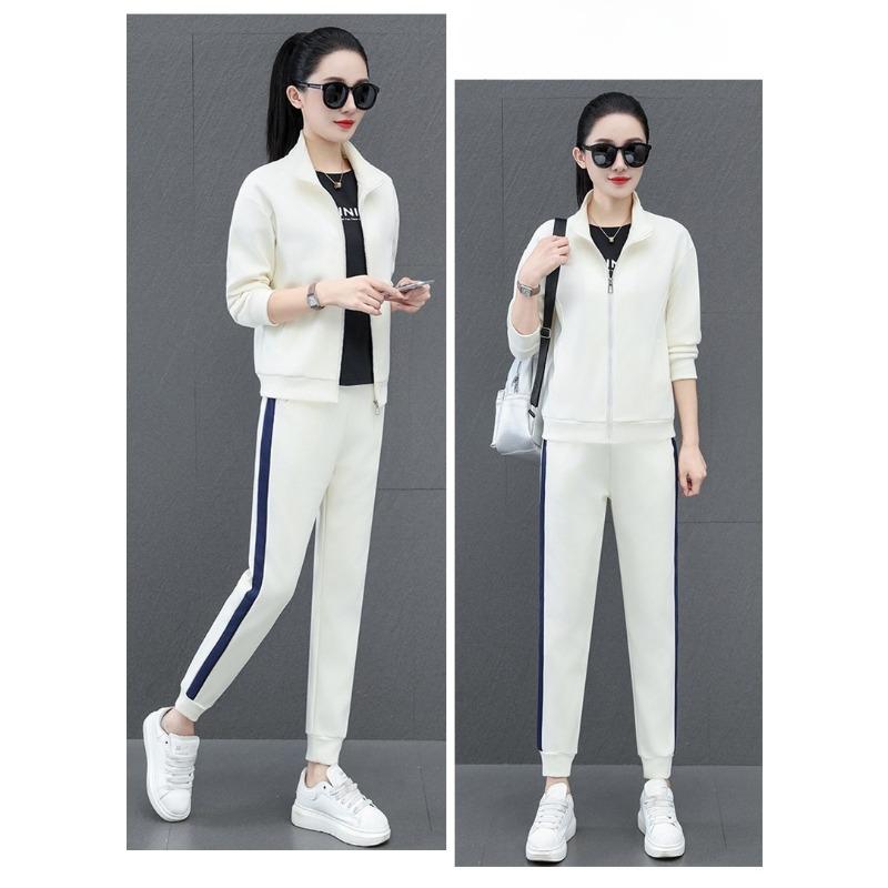 Versatile Casual Stand Collar Open Cardigan Two Piece Sports Suits for Women Fashion Spring Autumn Outfits